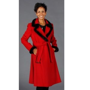Red 100% Cashmere Coat with Mink Fur